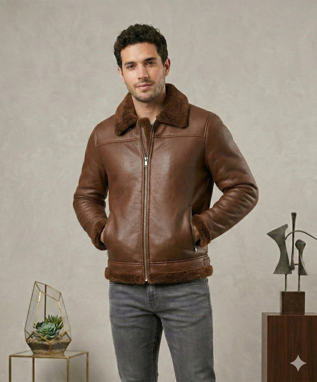 Chaqueta cuero textil ovejera