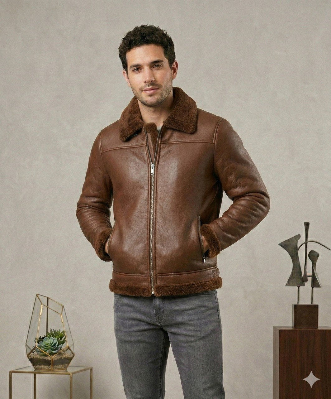 Chaqueta cuero textil ovejera