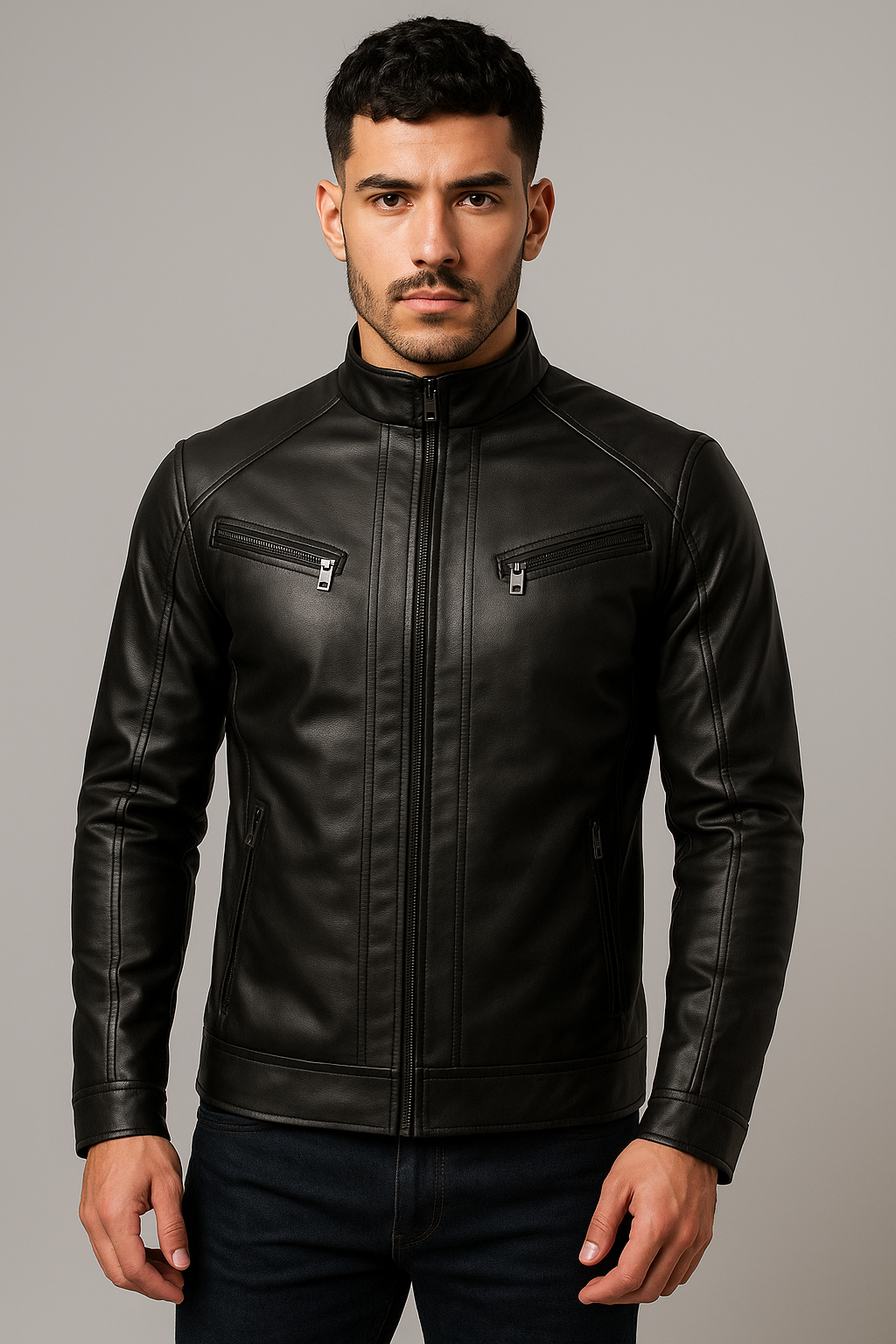 Chaqueta cuero clásica hombre