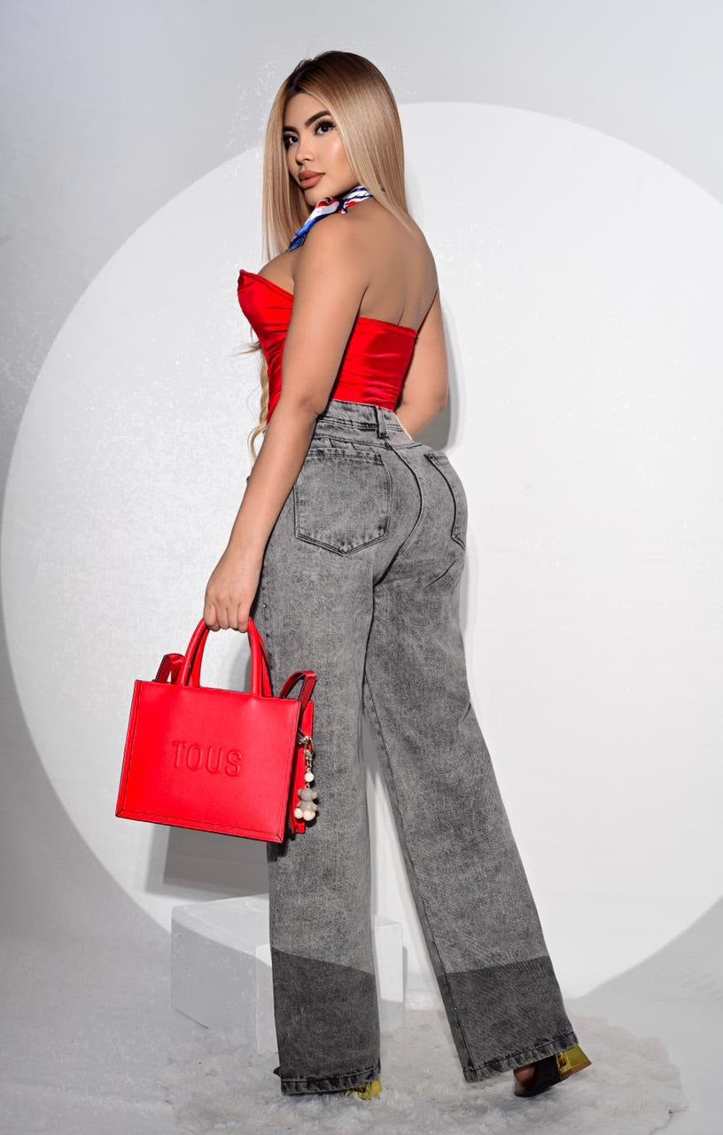 Jeans Palazzo con Brillo GRIS