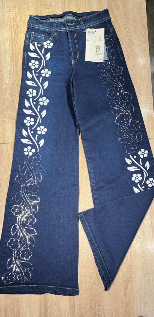 Jeans brillos flor  Brillo