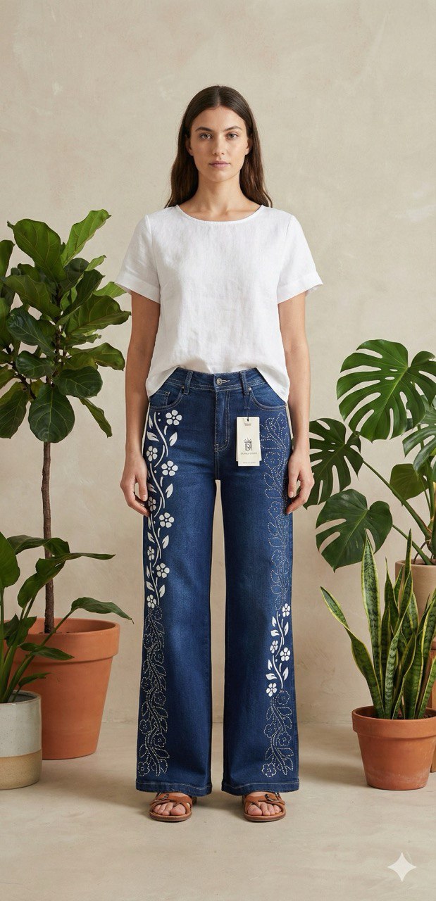Jeans brillos flor  Brillo