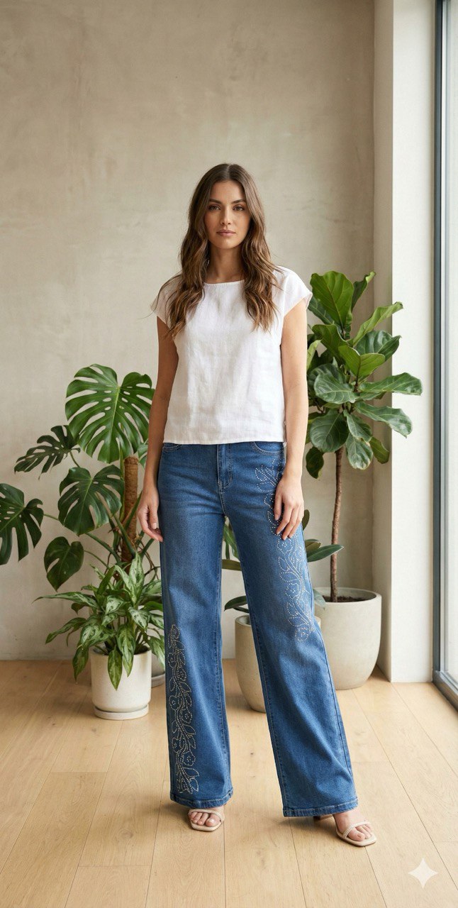 Jeans brillos flor  Brillo